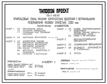 Состав Типовой проект 705-1-426.92 Прирельсовый склад жидких комплексных удобрений с вертикальными резервуарами емкосью 2000т