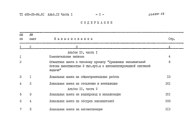 Состав альбома. Типовой проект 409-29-84.91Альбом 12  Сметы. Части 1,2.                                    