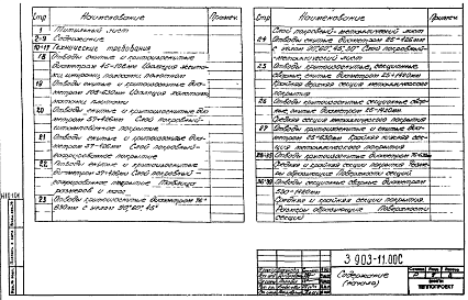 Состав альбома. Серия 3.903-11 ТепловаяВыпуск 1 Рабочие чертежи