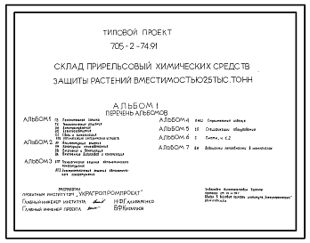 Состав Типовой проект 705-2-74.91 Склад прирельсовый химических средств защиты растений вместимостью 2,5 тыс. т