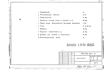Состав альбома. Шифр 7РС 41121Альбом 2 Рабочие чертежи Дополнение 1 (1987 год)