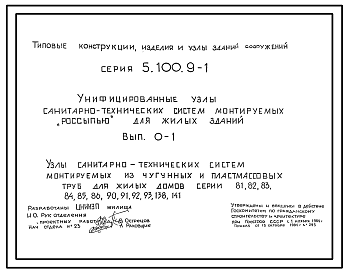 Состав Серия 5.100.9-1 Унифицированные узлы санитарно-технических систем, монтируемых россыпью для жилых зданий. Рабочие чертежи.