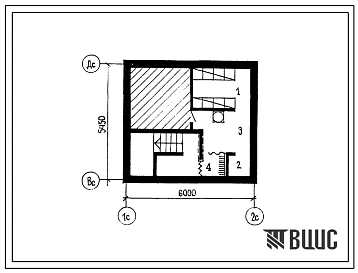 Типовой проект П-5-10(126-091.84) Помещения подвала блок-квартиры 2-этажной 4-комнатной рядовой с торцовыми окончаниями в двух уровнях, (убежище на 10 человек, размеры убежища 6м на 5,45м, режимы вентиляции 1).