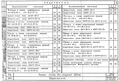 Состав альбома. Серия 1.132-4 ПанелиВыпуск 1-12 Панели группы НТ1 толщиной 350 мм