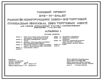 Состав Типовой проект 272-14-24с.87 Рынок торговой площадью 1500 м2 (250 торговых мест)