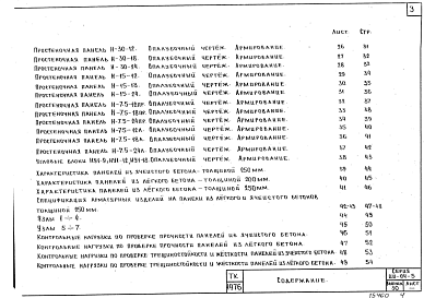 Состав альбома. Серия ИИ-04-5 СборныеВыпуск 30 Дополнительные стеновые панели из легких и ячеистых бетонов - толщиной 200 и 250 мм для общественных и производственных зданий. Опалубочные и арматурные чертежи. Рабочие чертежи