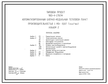Состав Типовой проект 903-4-178.94 Автоматизированный блочно-модульный тепловой пункт производительностью 1 МВт (0,87 Гкал/ч). Каркас из металлических конструкций. Стены из трехслойных металлических панелей. Покрытие из стального профилированного настила