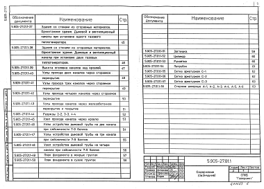 Состав альбома. Серия 5.905-27.01 ДымовыеВыпуск 1 Дымовые и вентиляционные каналы. Рабочие чертежи