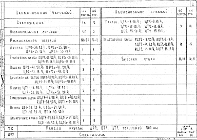 Состав альбома. Серия 1.117-13 ПанелиВыпуск 1-4 Панели групп ЦР2; ЦТ1; ЦТ2 толщиной 400 мм. Рабочие чертежи