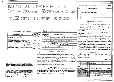Состав альбома. Типовой проект 111-26-115.1.13.87Альбом 1 Части 0, 01, 02, 03, 1, 2, 3, 4, 5, 6 Общие архитектурно-строительные решения. Архитектурно-строительные решения ниже отм. 0,000. Отопление и вентиляция ниже отм. 0,000. Внутренние водопровод и канализация ниже отм. 0,000. Архитектурно-строительн