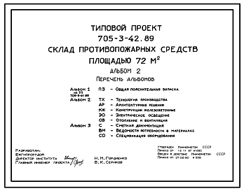 Состав Типовой проект 705-3-42.89 Склад противопожарных средств площадью 72 м2