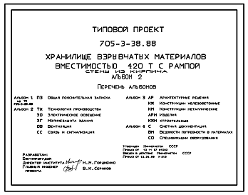 Состав Типовой проект 705-3-38.88 Хранилище взрывчатых материалов вместимостью 420 т с рампой. Стены из кирпича