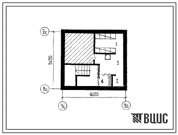 Типовой проект П-5-10(126-093.84) Помещения подвала блок-квартиры 2-этажной 5-комнатной рядовой с торцовыми окончаниями в двух уровнях, (убежище на 10 человек, размеры убежища 6м на 5,45м, режимы вентиляции 1).
