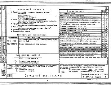 Состав альбома. Типовой проект 121-043/1.2Часть 01  Раздел 01-1. Архитектурно-строительные чертежи ниже отм. ± 0.00. С подпольем и ленточными фундаментами 
