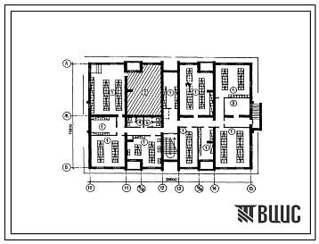 Типовой проект П-4-425(165-80-99с.13.89) Хозяйственно-бытовые помещения в подвале общежития на 418мест для рабочих и служащих, (убежище на 425 человек, размеры убежища 26,6м на 19,8м, режимы вентиляции 1,2).