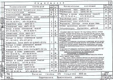 Состав альбома. Серия 1.132-4 ПанелиВыпуск 1-14 Панели группы НТ1 толщиной 450 мм