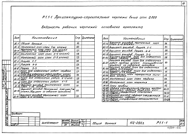 Состав альбома. Типовой проект 152-09/1.2Альбом 5 Архитектурно-строительные чертежи выше отм. 0.000 (Р1.1-1)