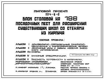 Состав Типовой проект 224-6-2 Блок столовой на 196 посадочных мест для расширения существующих школ. Стены из кирпича.