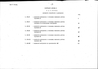 Состав альбома. Типовой проект 801-4-116.86Альбом 3 Ведомости потребности в материалах
