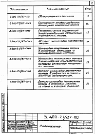 Состав альбома. Серия 3.400-7 УнифицированныеВыпуск 1/87 Рабочие чертежи монтажных петель и указания по их применению