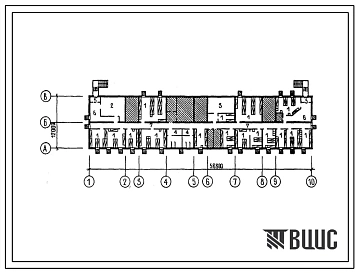 Типовой проект П-4-432(114-175-26с.13.88) Помещения общественного назначения в подвале 5-этажного 2-секционного 45-квартирного жилого дома для киргизской ССР, (убежище на 432 человек, размеры убежища 56,3м на 12м, режимы вентиляции 1,2).
