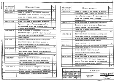 Состав альбома. Серия 5.905-27.01 ДымовыеВыпуск 1 Дымовые и вентиляционные каналы. Рабочие чертежи