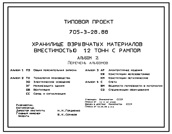 Состав Типовой проект 705-3-28.88 Хранилище взрывчатых материалов вместимостью 12 т с рампой