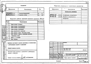 Состав альбома. Типовой проект 178-06см.86Альбом 8 Электрооборудование (ЭО.1-1)