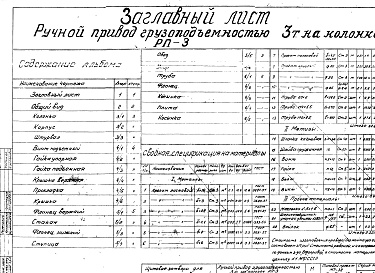 Состав альбома. Серия МТ-38 ЩитовыеАльбом 13 Ручной привод грузоподъемностью 3 тонны на колонке (РП-3)